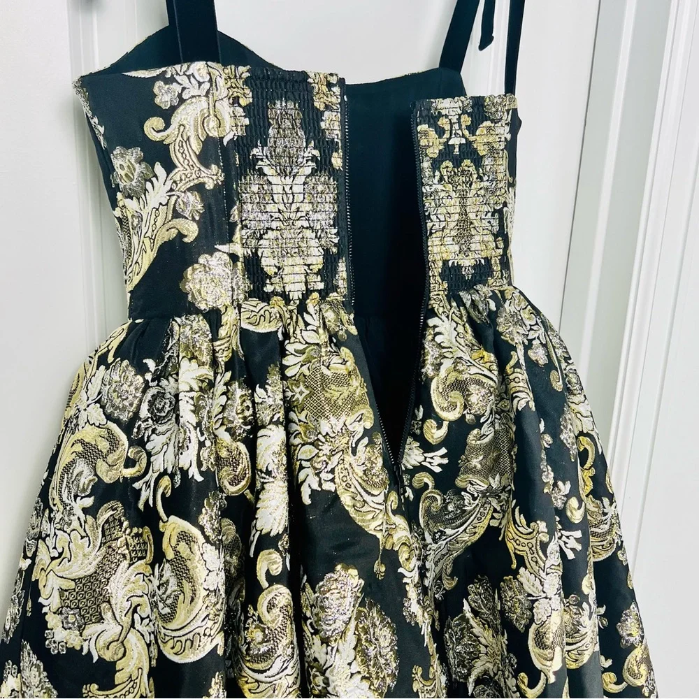 Alice + Olivia Fay Jacquard Corset Metallic Mini Dress Black Gold Silver 4 Small - Picture 5 of 14